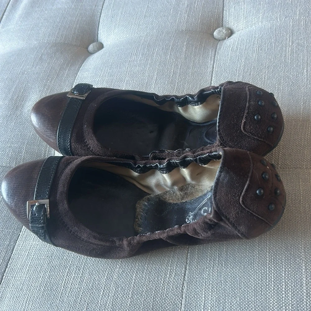 Tod’s Brown Suede Leather‎ Buckle Ballerina Flats Size 37.5